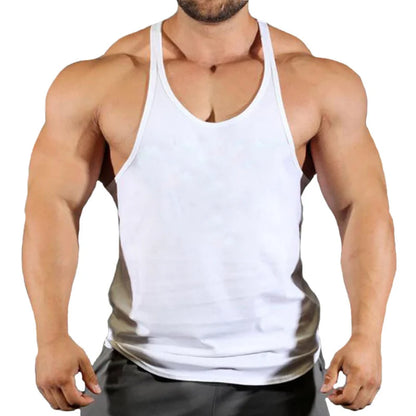 Men's Basic Solid Color Cotton Tank Tops Sleeveless Y-Back Vest Gym Muscle Training Athletic Workout Undershirt Activewear - Ellianto fashion Men's