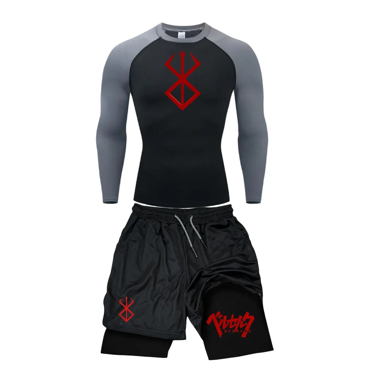 Men’s Berserk Guts Compression Set – Quick-Dry Rash Guard Top (Long or Short Sleeve) & Workout Shorts