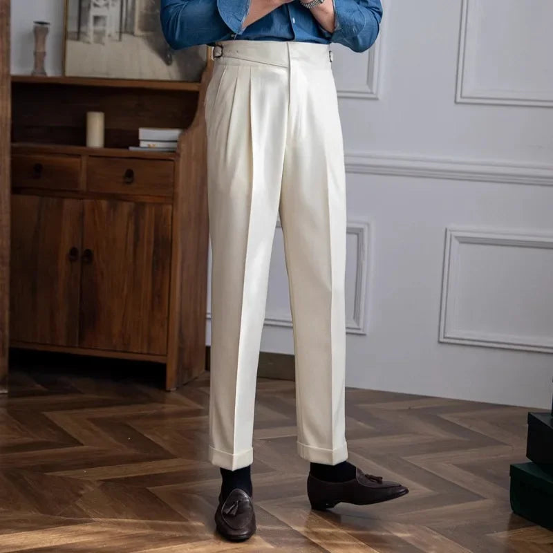 High Waist Straight Leg Casual Men's Trousers Italian Neapolitan Style Versatile Long Pants British Retro Suiting - Ellianto fashion Men's