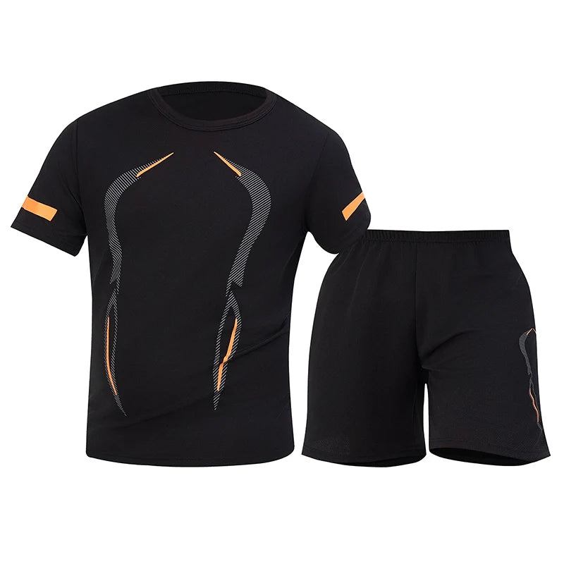 2 Pcs Men's Mesh Breathable Quick-drying Sports Suit Loose Plus Size Running Fitness Mountaineering Casual Short-sleeved Shorts