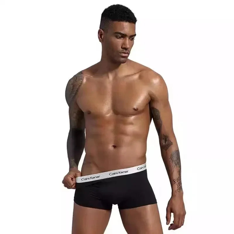5Pcs/Men's Shorts Brand Underwear Fashion Trend Sexy Boxer Breathable Soft Boxers Men Classic Black Solid Color Underwear Men - Ellianto fashion Men's
