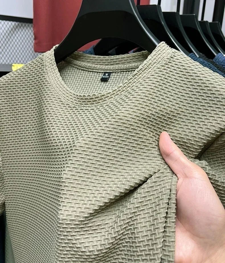 Men's Ice Silk T-Shirt Short Sleeve Lightweight Breathable Comfortable Cool Feeling Casual Trendy Summer Elastic Slim Fit - Ellianto fashion Men's