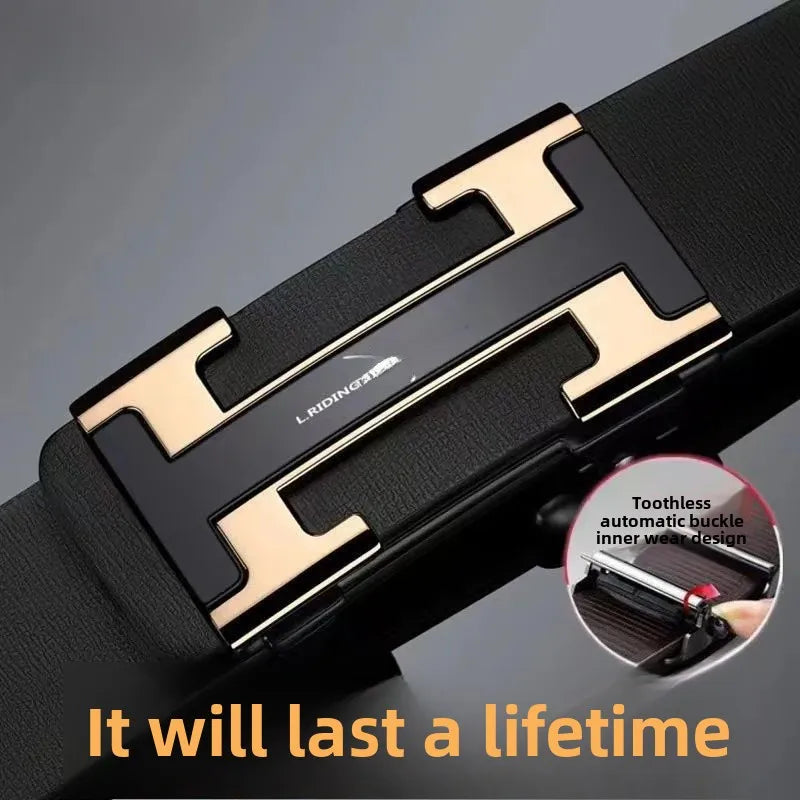 Casual Men's Fashion Automatic Buckle Leather Belt for Middle-aged And Young Business Casual Match All the Time Waist Belt
