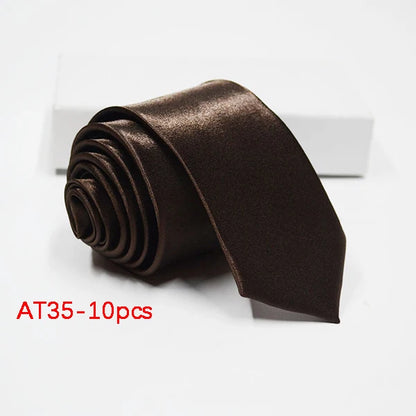 10/12PCS Tie for Men Wholesale 28 Solid Colors Slim Necktie Polyester Satin Cravat Formal Party Ties Fashion Daily Accessory - Ellianto fashion Men's