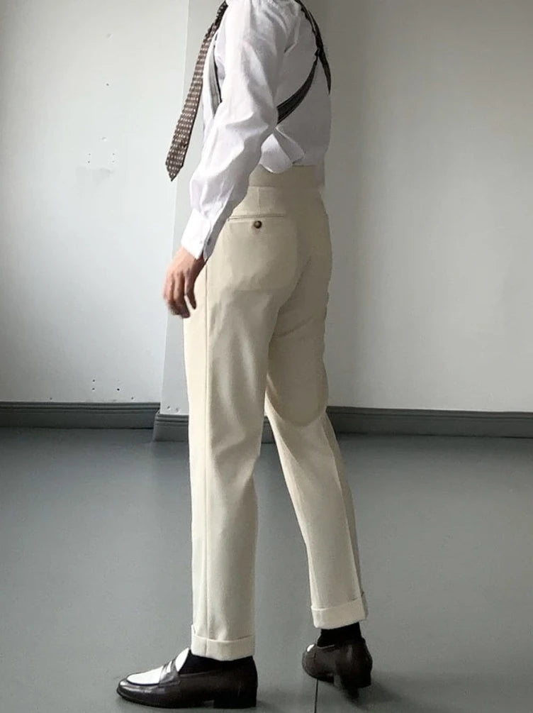High Waist Slim Fit Business Man Suits Pants Summer 2025 Cheap Elegant Fashion Homme Up Straight Suit Trousers for Men - Ellianto fashion Men's