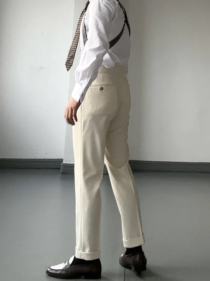 High Waist Slim Fit Business Man Suits Pants Summer 2025 Cheap Elegant Fashion Homme Up Straight Suit Trousers for Men - Ellianto fashion Men's