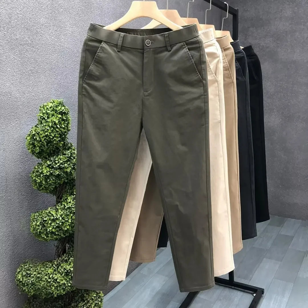 Men's Casual Trousers Summer Trendy Thin Cotton Small Straight-leg Pants Business Cropped Pants New Style - Ellianto fashion Men's