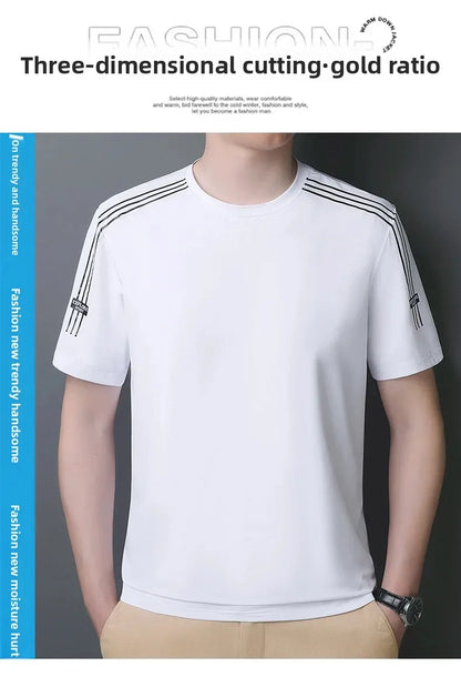 Summer Printed Ice Silk Men's T-shirt Sport Casual Running Fitness Breathable Short Sleeve Large Size Quick Dry Top - Ellianto fashion Men's