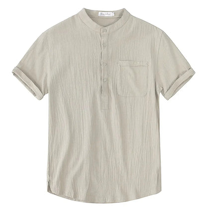 Men's Short Sleeve T-shirt Cotton and Linen Casual Men T-shirts Solid Color Summer Shirt Male Cozy Breathable - Ellianto fashion Men's