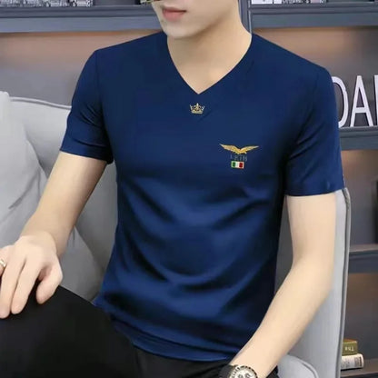 Trendy V-Neck Men's Short Sleeve T-Shirt Casual Slim Fit Summer New Style Sports Top For Smooth Slimming Men