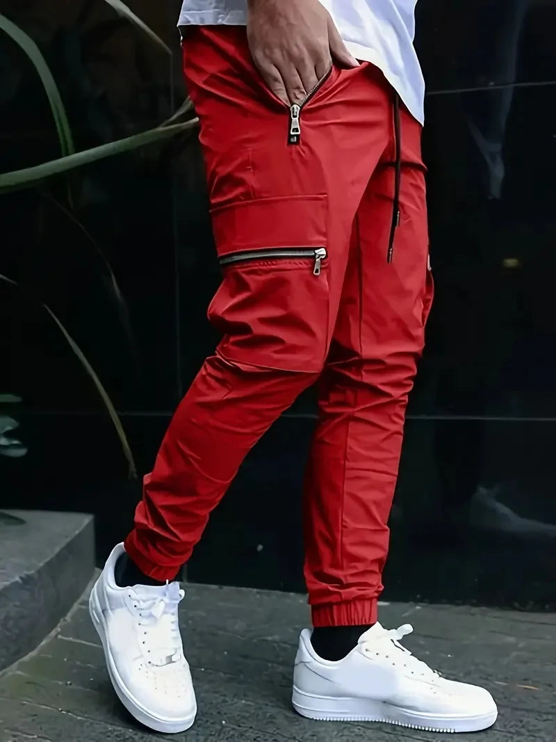 Men's Everyday Casual Zipper Pocket Pants Slim-Fit Pencil Pants Street Functional Small Foot Pants - Ellianto fashion Men's