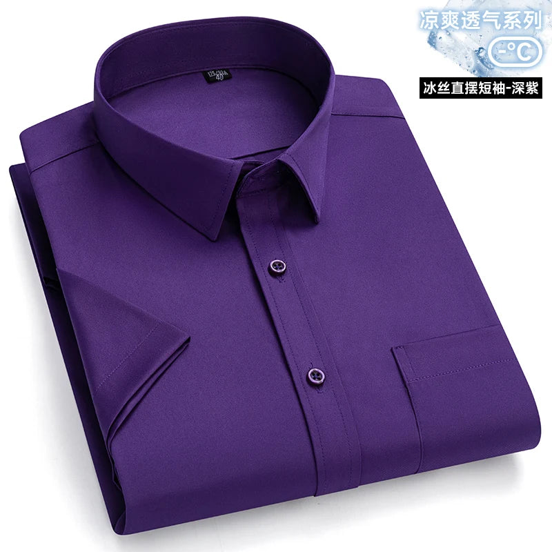 New Anti-Wrinkle Men Shirts Short Sleeves Dress Shirts For Men Slim Fit Camisa Social Business Blouse Pocket White Shirt S-7XL - Ellianto fashion Men's