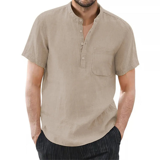 Men's Short Sleeve T-shirt Cotton and Linen Casual Men T-shirts Solid Color Summer Shirt Male Cozy Breathable - Ellianto fashion Men's