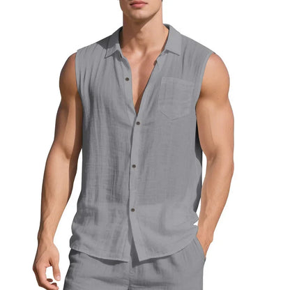 Men’s Summer Linen Sleeveless Open Shirt – Lightweight, Breathable Comfort with Relaxed, Sophisticated Style for the Modern Gentleman