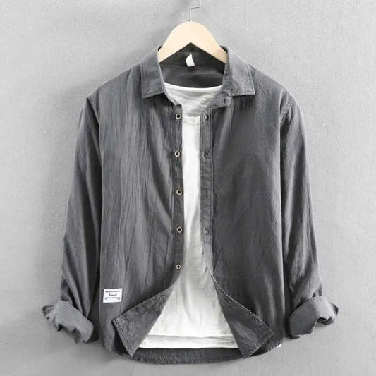 Casual Men's 100% Cotton Shirt Long Sleeve Lightweight Solid Color Vintage Shirt 2025 Men's Fashion Classics Top shirts for men