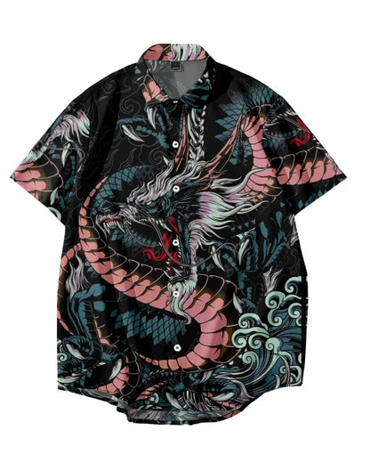 New Year Dragon Hawaiian Casual Men's Short Sleeve Shirt Y2k Vintage Top Breathable Camisas Casuais Blouse Man Clothing Society - Ellianto fashion Men's