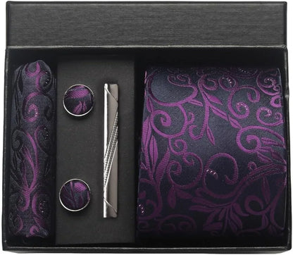 100% Silk Necktie Paisley Floral Mens Tie Top Quality Business Tie Pocket Square Tie Clip Cufflinks Set Classic For Men Gift Box - Ellianto fashion Men's