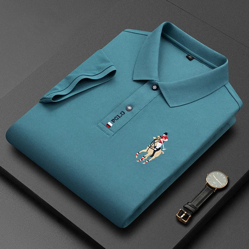 Brand Embroidered Men's Pure Cotton Popsicle Cotton Short Sleeved Polo Shirt Summer New Business Casual Breathable Men's Top 4xl - Ellianto fashion Men's