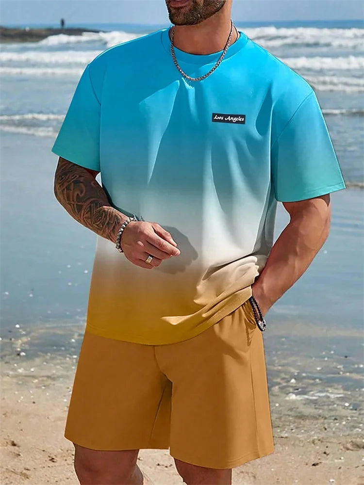 Set Men's Short Sleeve Shorts Set Hawaiian Fashion Suit Summer Casual Outdoor Beach 2pcs Men Clothing Male - Ellianto fashion Men's