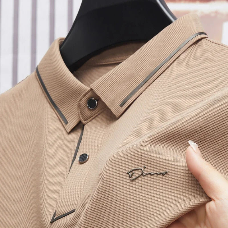 Men's New Polo Shirt Seamless Premium Luxury Cool Fabric Business Casual Golf Slim Fit Blouse Collar T-shirt - Ellianto fashion Men's