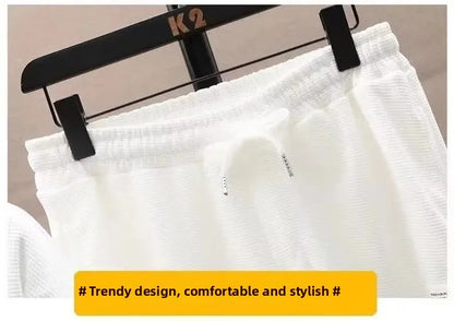 Pure Color Men's T-Shirt Set Short Sleeve Summer Trendy Two-Piece Suit Casual Comfortable Breathable Male Model Clothing - Ellianto fashion Men's