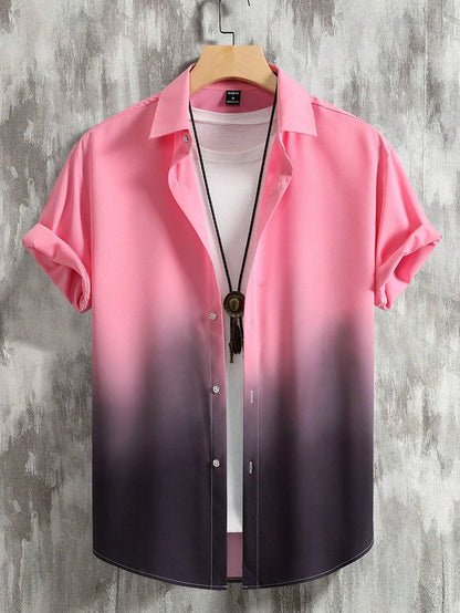 Men's Shirt Summer Clothing Gradient Design Graphic 3D Print Shirts Short Sleeve Tops Streetwear Loose Casual Hawaiian Shirts - Ellianto fashion Men's