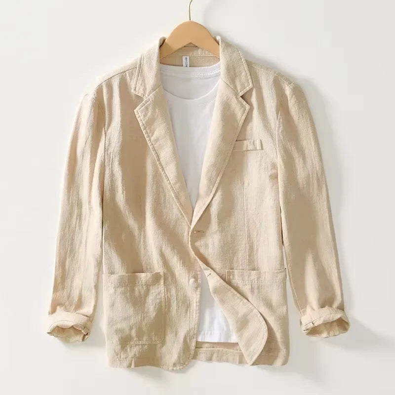 Man Blazer Thin Linen Blazer Mens Summer White Single Suit For Men Cotton Sunscreen Blazer Jacket Men Slim Fit Casual 2025 New - Ellianto fashion Men's