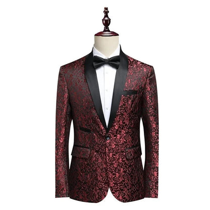 Blazer Men's Fashion Gentleman Business Korean-style Slim-fitting Printed Dress Performance Banquet Host Casual Wedding Blazer - Ellianto fashion Men's