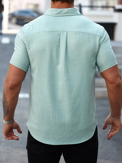 Casual Draped Breathable Mens Shirts Summer Daily Leisure Turn-down Collar Button Shirt Men Vintage Patchwork Short Sleeve Shirt - Ellianto fashion Men's