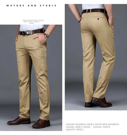 Classic Casual Pants Mens Clothing Straight Business Green Black Khaki Trousers Comfortable Male Brand Clothing 2025 - Ellianto fashion Men's