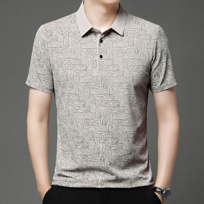 2025Summer New Men's Business Print Short Sleeved POLO Shirt Comfortable and Cool Casual Fashion T-shirt - Ellianto fashion Men's