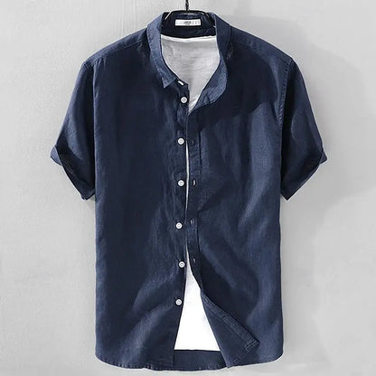 Summer Henry V Neck Button Down Shirt Soft and Comfortable Men's Casual Hawaiian Shirt Solid Color White Black - Ellianto fashion Men's