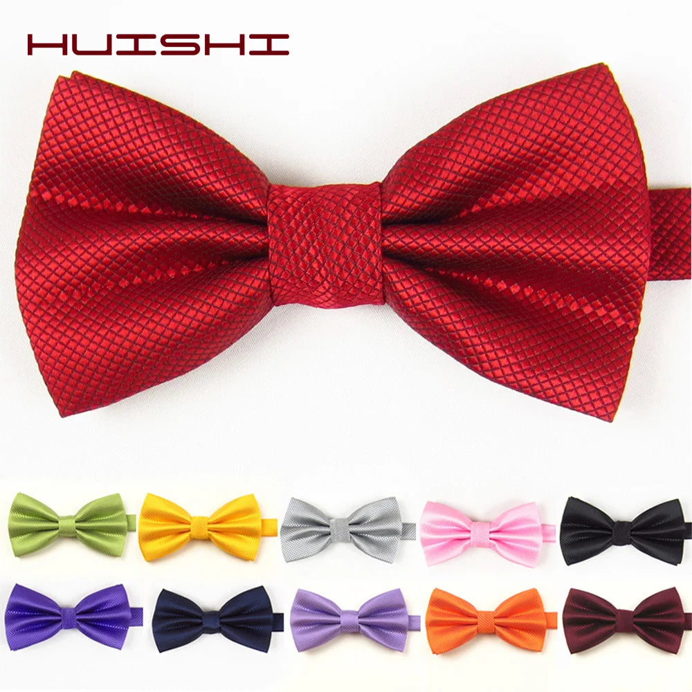 Solid Bowtie Mans Tie Solid Fashion Check Bowties Wedding Banquet Black Gold Red Green Pink Black White Classic Bow Ties For Men - Ellianto fashion Men's