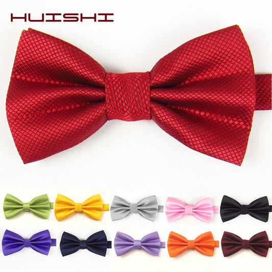 Solid Bowtie Mans Tie Solid Fashion Check Bowties Wedding Banquet Black Gold Red Green Pink Black White Classic Bow Ties For Men - Ellianto fashion Men's