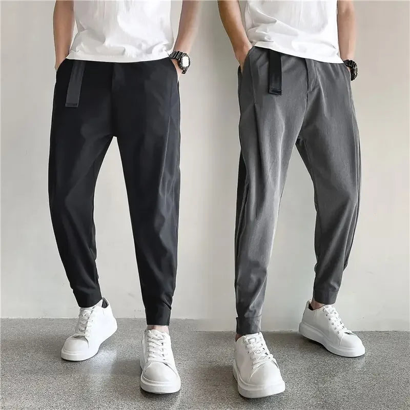 Stylish Barber Men's Wear Casual Cropped Pants Bunched Feet Pants Social Spirit Small Group Trousers Loose Fit Other Material - Ellianto fashion Men's