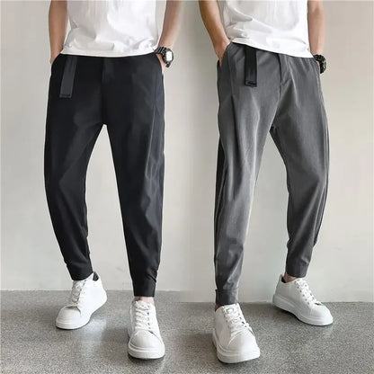 Stylish Barber Men's Wear Casual Cropped Pants Bunched Feet Pants Social Spirit Small Group Trousers Loose Fit Other Material - Ellianto fashion Men's