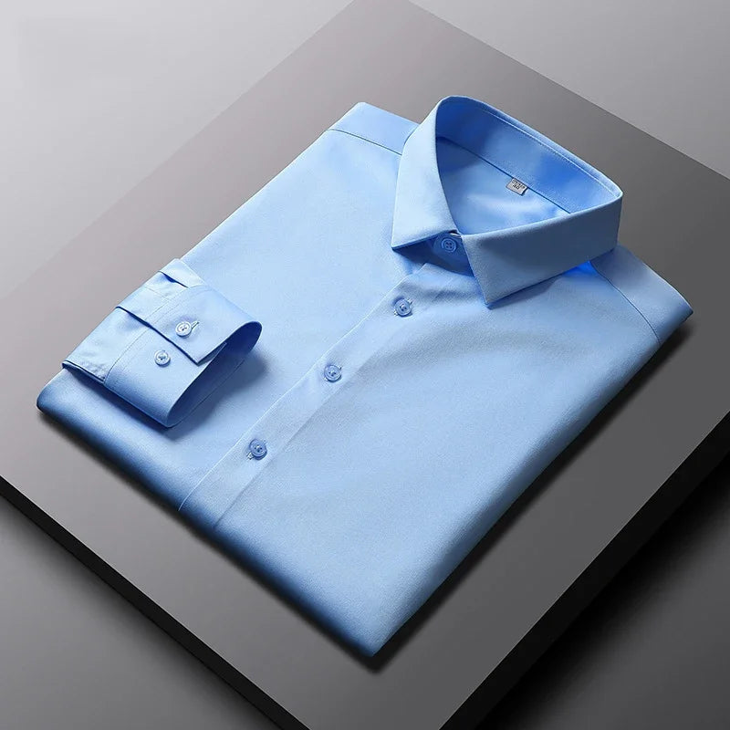 Men's Casual and Fashionable Long Sleeved Solid Color Shirt Non Ironing and Wrinkle Resistant Business Top - Ellianto fashion Men's