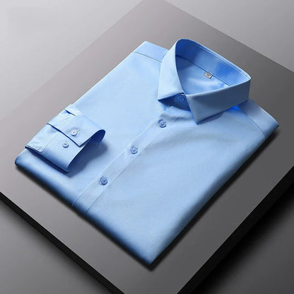 Men's Casual and Fashionable Long Sleeved Solid Color Shirt Non Ironing and Wrinkle Resistant Business Top - Ellianto fashion Men's