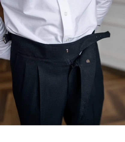 High Waist Straight Leg Casual Men's Trousers Italian Neapolitan Style Versatile Long Pants British Retro Suiting - Ellianto fashion Men's