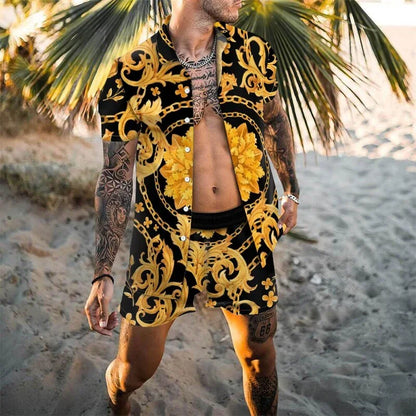 Hawaiian Shirt Sets 3D Printed Men's Fashion Short Sleeves Shirts Oversized Beach Shorts Summer Streetwear Suits Clothing - Ellianto fashion Men's