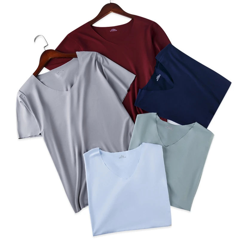 M-3XL Male Summer Casual Vest Sleeveless V-Neck Ice Silk Vest T-Shirts Tank Top Breathable Sports Undershirt Gyms Running Vest 2025 - Ellianto fashion Men's