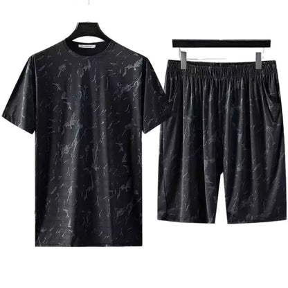 Ice Silk Short Sleeve Short Pants Set Casual Loose Fit Men's Clothing Breathable Sportswear Summer Outfit Two-Piece Suit - Ellianto fashion Men's