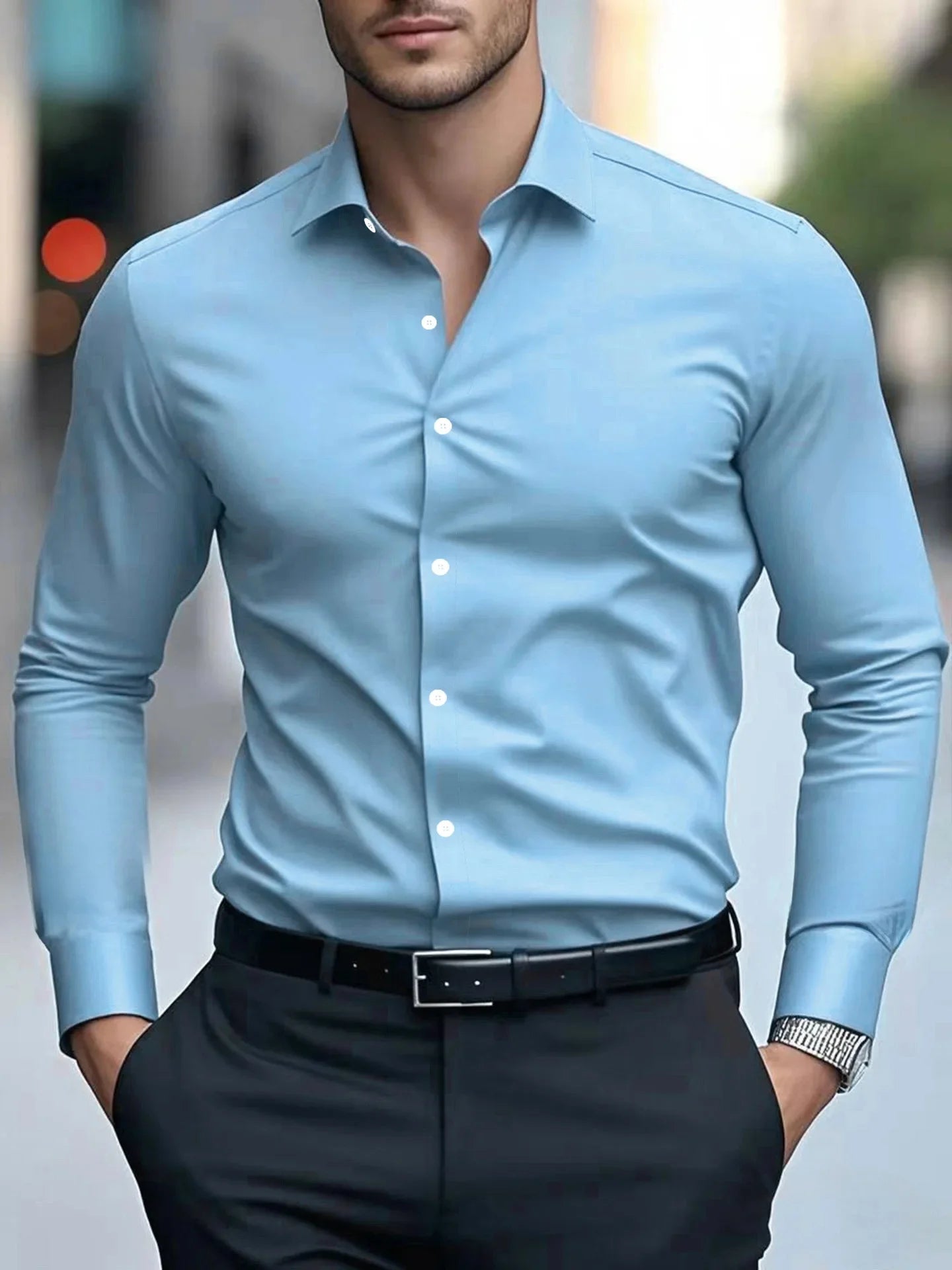 Men's Casual Long Sleeve White Shirt Spring Autumn Slim Fit Formal Workwear Shirt Comfortable Breathable Office Shirt - Ellianto fashion Men's