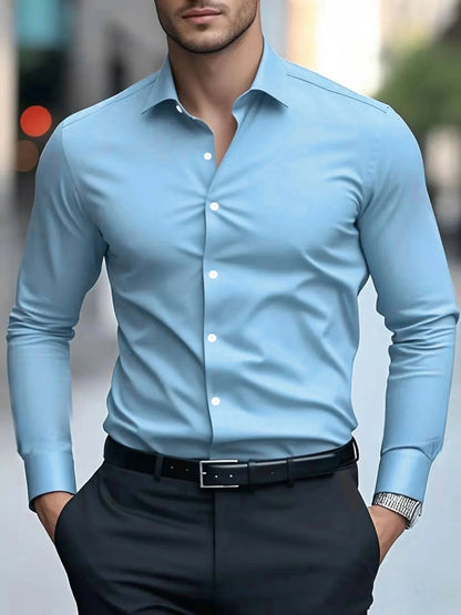 Men's Casual Long Sleeve White Shirt Spring Autumn Slim Fit Formal Workwear Shirt Comfortable Breathable Office Shirt - Ellianto fashion Men's