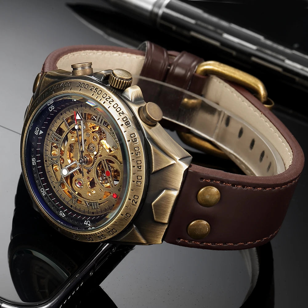 Wrist Watch For Men Waterproof Automatic Mechanical Watch Men's watch Retro montre homme with Genuine Leather relogio masculino - Ellianto fashion Men's