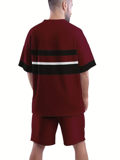 Casual sportswear set. Breathable outdoor casual men's T-shirt and pants set. Summer 3D printing suit for adult men. - Ellianto fashion Men's