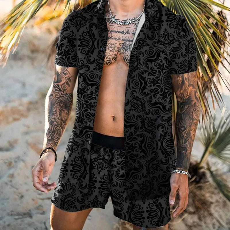 Hawaiian Shirt Sets 3D Printed Men's Fashion Short Sleeves Shirts Oversized Beach Shorts Summer Streetwear Suits Clothing - Ellianto fashion Men's