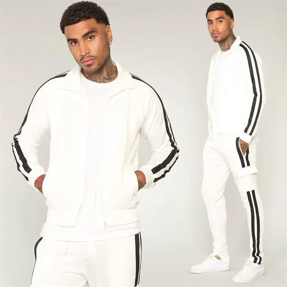 2025 New Men's Zipper Tracksuit Set Sweatshirt and Sweatpants Sports Suit Running Fitness Clothing - Ellianto fashion Men's