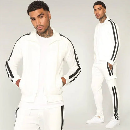 2025 New Men's Zipper Tracksuit Set Sweatshirt and Sweatpants Sports Suit Running Fitness Clothing - Ellianto fashion Men's