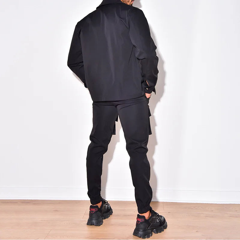 2025 Fashion Men's Casual Sets Male Trend Streetwear Long Sleeve Jacket Coat+Leggings Pants Sport 2 Pieces New Men Clothing Suit - Ellianto fashion Men's
